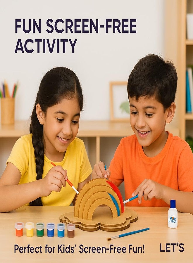 LET'S DIY LET’S DIY MDF Rainbow Craft Kit for Kids | Wooden Cutout with 6 Colors, Brush & Fevicol | Screen-Free DIY Activity & Room Décor | Ideal Craft Gift & Return Gift for Boys & Girls (5x7 Inch) - Image 4